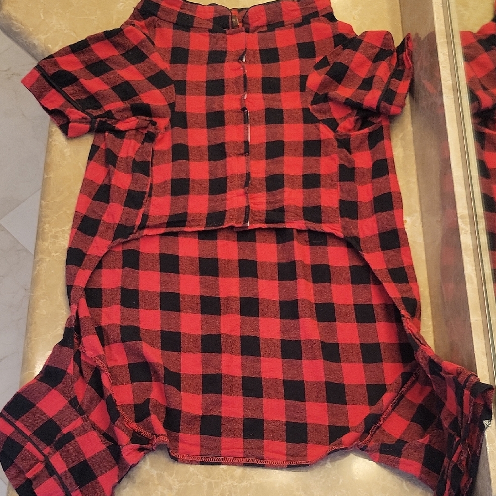 Red and Black Plaid Dog Shirt,  Sz 32